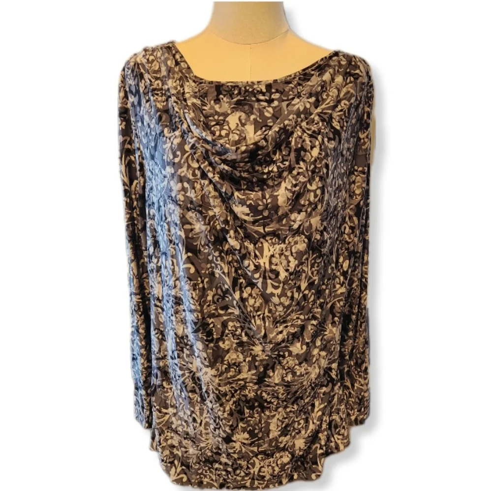 Rafaella Studio Woman Floral Stylish Black Grey and White Silky Draped Top 1X